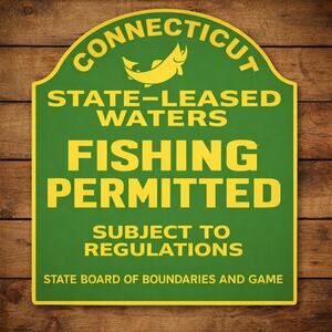 Connecticut State Leased Waters Fishing Permitted Sign State Boundary Game Hunt